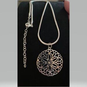 Silver Tone Round Mandala Necklace
